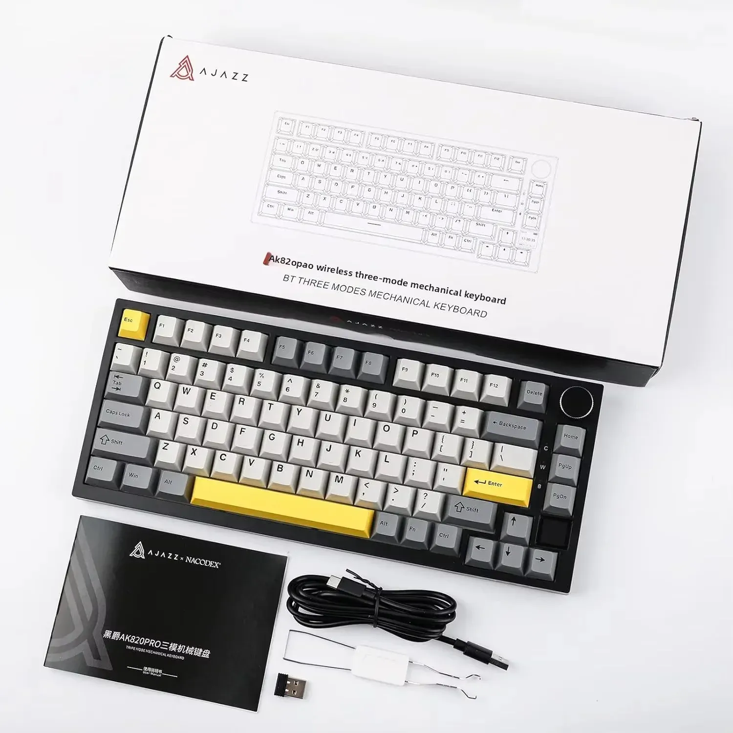 Clavier mécanique de jeu Ajazz AK820 / AK820 Pro, Bluetooth 5.1, sans fil et filaire, joint thermique 6