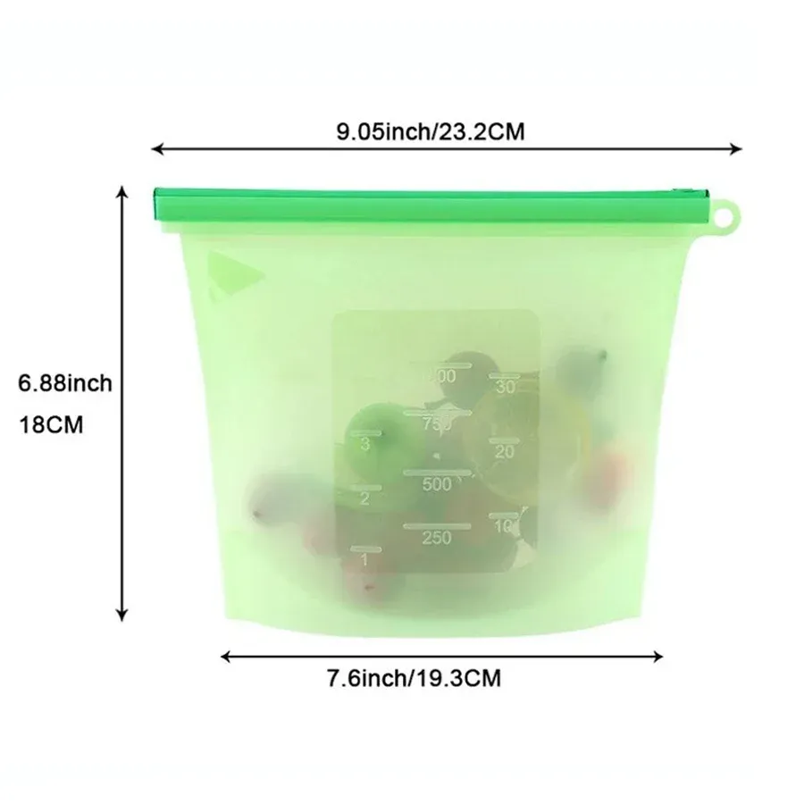 Sac de conservation réutilisable en silicone de qualité alimentaire, 1000 ml, pour déjeuner, sandwich, collation, liquides et congélation de fruits, avec fermeture éclair, 4 couleurs 6