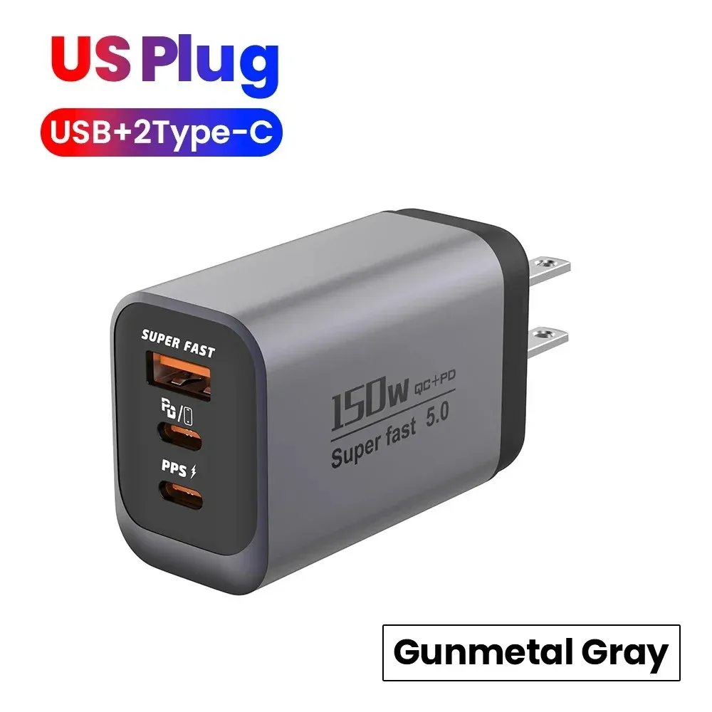 Chargeur USB-C 150 W à charge rapide QC 3.0, adaptateur de voyage pour smartphone, compatible iPhone 17, Samsung et Xiaomi, prises UE, UK et US 12