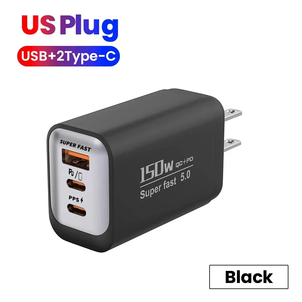 Chargeur USB-C 150 W à charge rapide QC 3.0, adaptateur de voyage pour smartphone, compatible iPhone 17, Samsung et Xiaomi, prises UE, UK et US 11