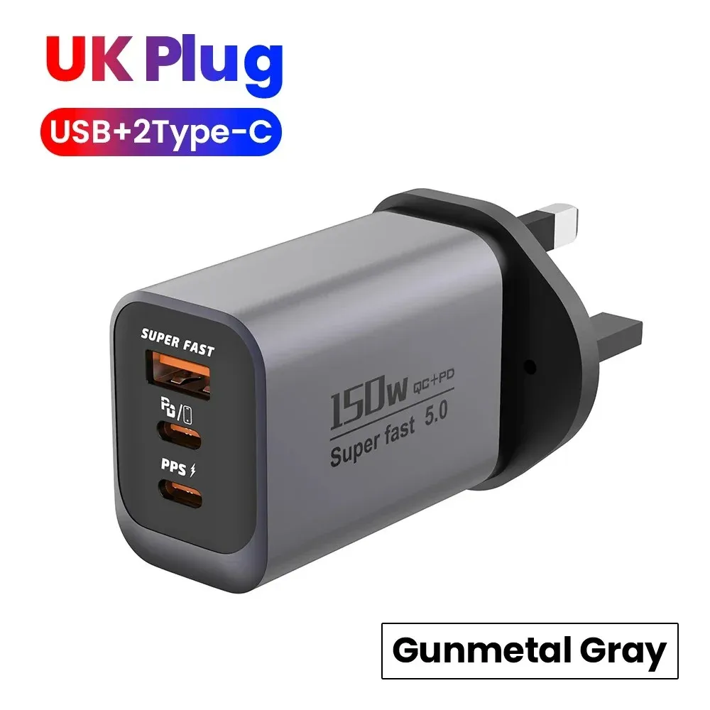 Chargeur USB-C 150 W à charge rapide QC 3.0, adaptateur de voyage pour smartphone, compatible iPhone 17, Samsung et Xiaomi, prises UE, UK et US 8