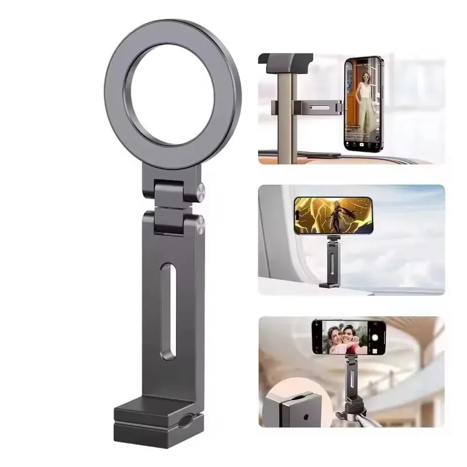 Support de téléphone magnétique pliable à rotation 360° pour iPhone et Samsung, idéal pour les vidéos en voyage, au bureau ou en avion/train 2