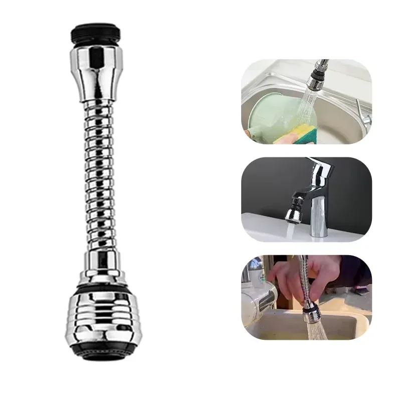 Rallonge de robinet de cuisine en acier inoxydable avec économiseur d'eau, rotative, anti-éclaboussures et aérateur - Image 1