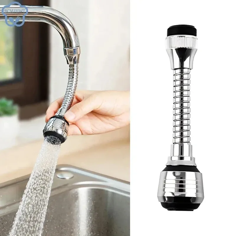 Rallonge de robinet de cuisine en acier inoxydable avec économiseur d'eau, rotative, anti-éclaboussures et aérateur 2