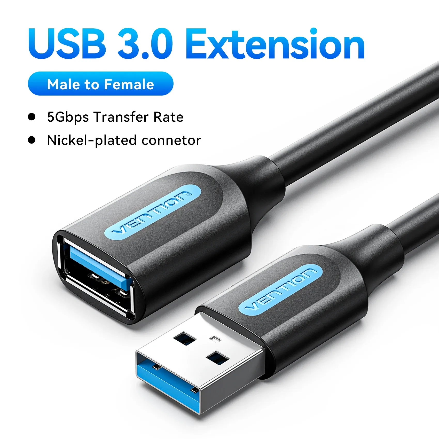 Câble d'extension USB 3.0 Vention, mâle vers femelle, compatible USB 2.0, câble de données pour Smart TV, PS4, Xbox One et PC 9