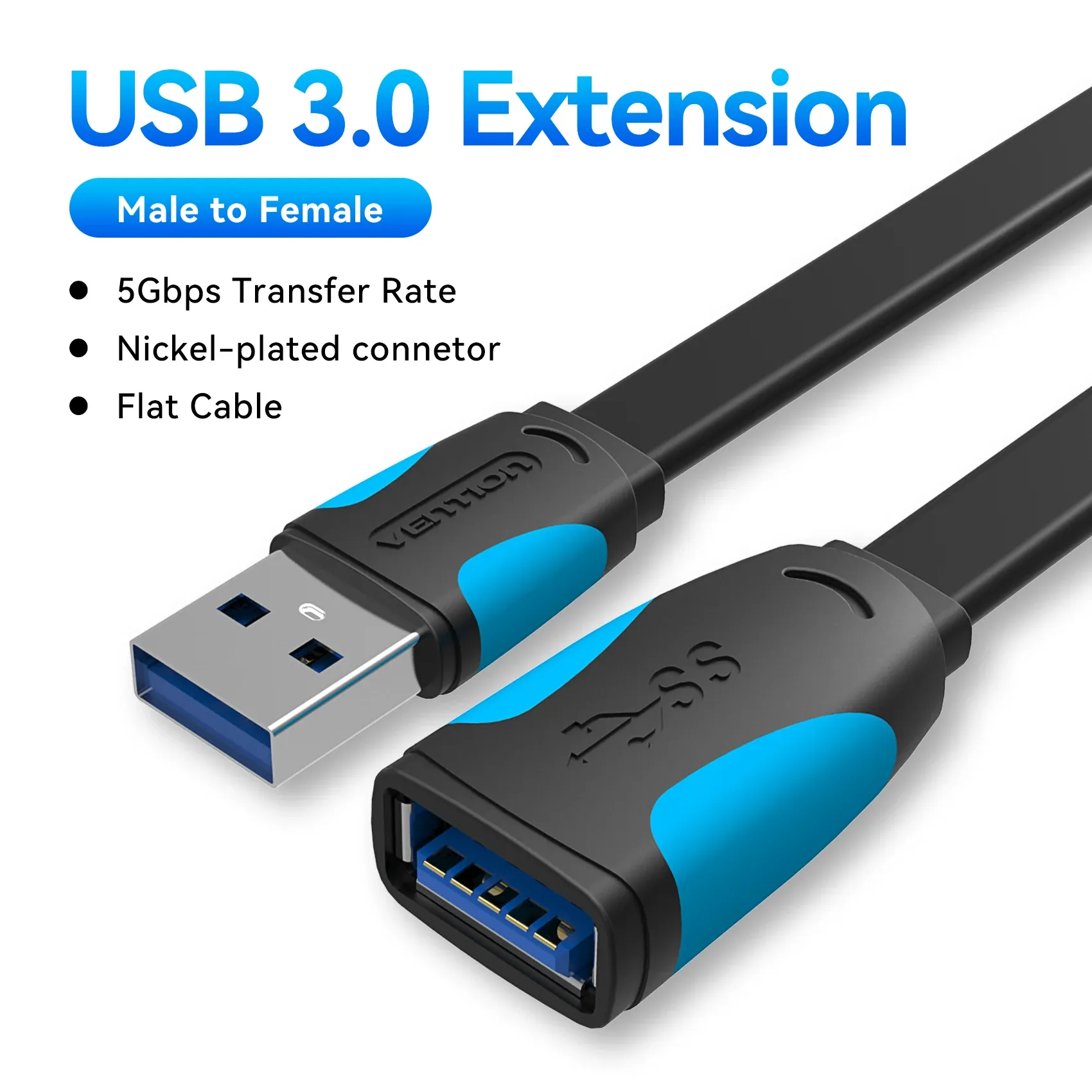Câble d'extension USB 3.0 Vention, mâle vers femelle, compatible USB 2.0, câble de données pour Smart TV, PS4, Xbox One et PC 7