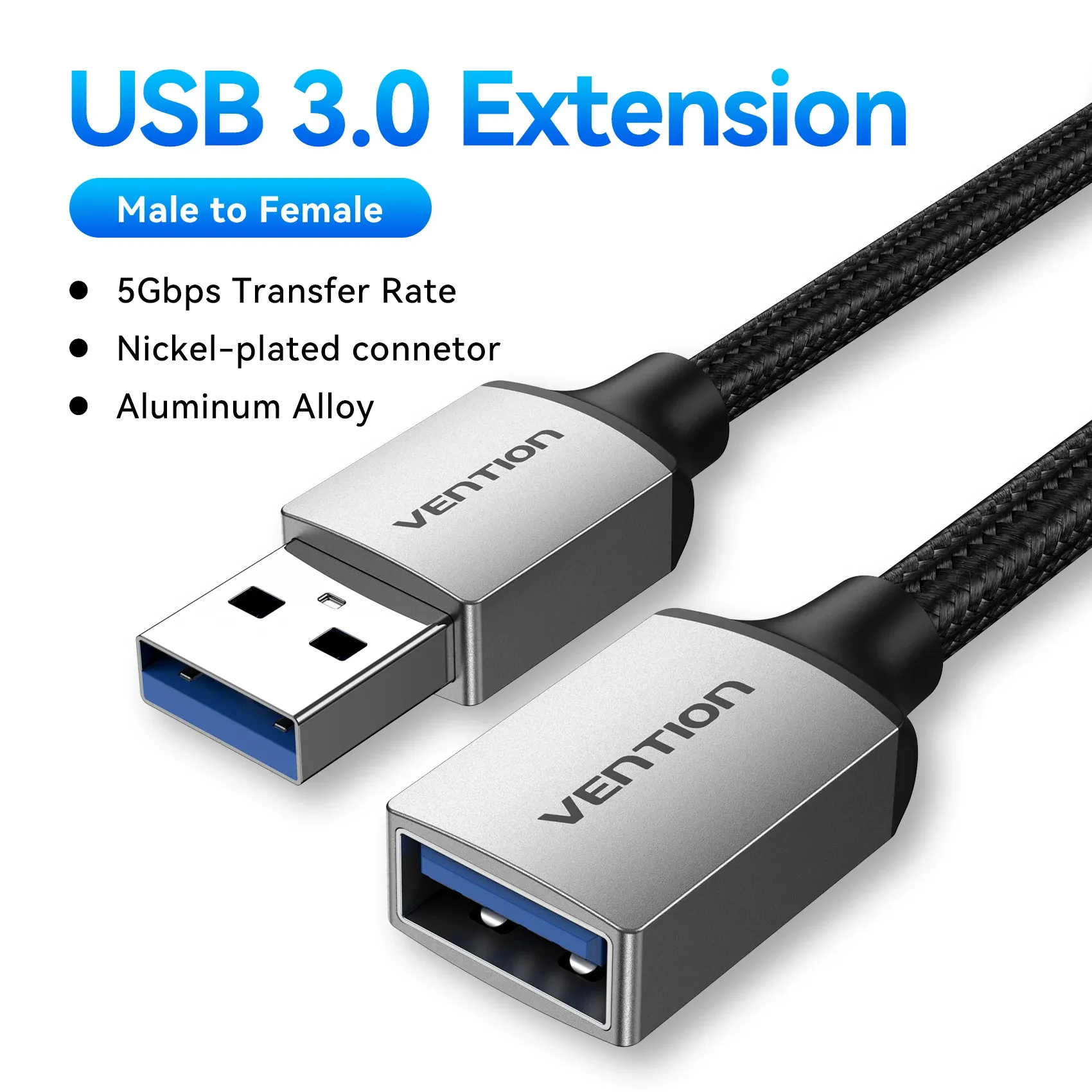 Câble d'extension USB 3.0 Vention, mâle vers femelle, compatible USB 2.0, câble de données pour Smart TV, PS4, Xbox One et PC 8