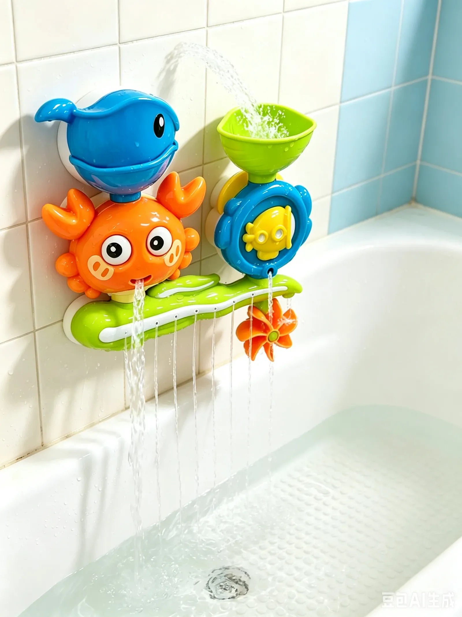 Ensemble de jeu aquatique rotatif dans une salle de bain