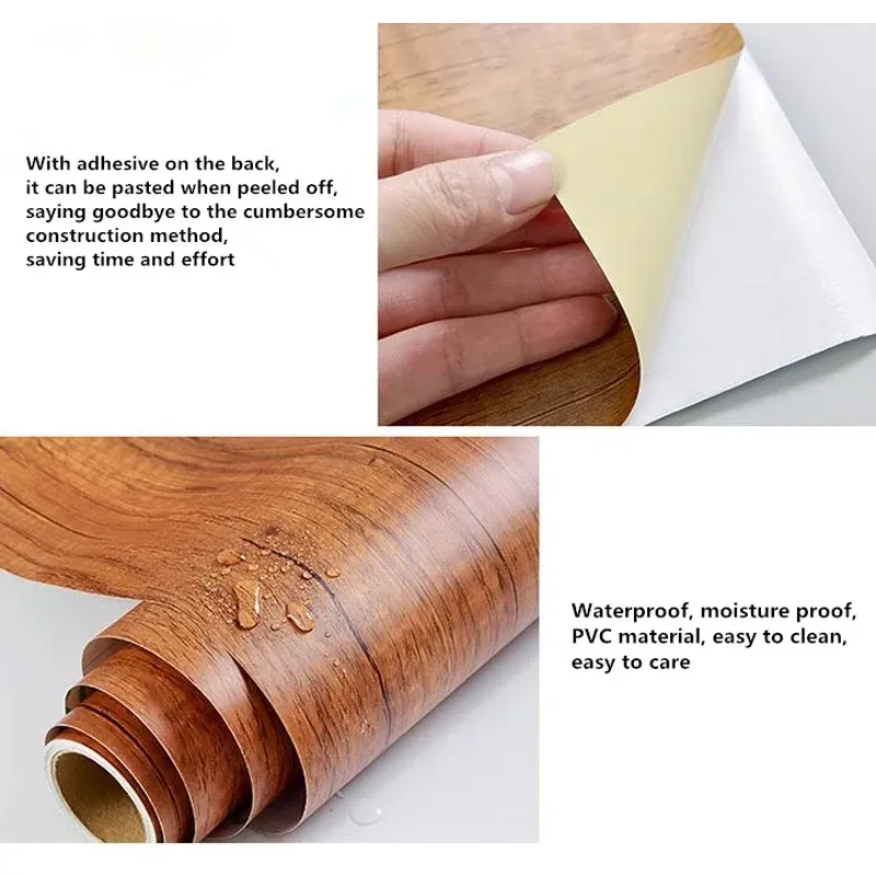 Autocollant bois effet grain en PVC imperméable et auto-adhésif, à décorer soi-même pour la rénovation de meubles et la décoration murale 5