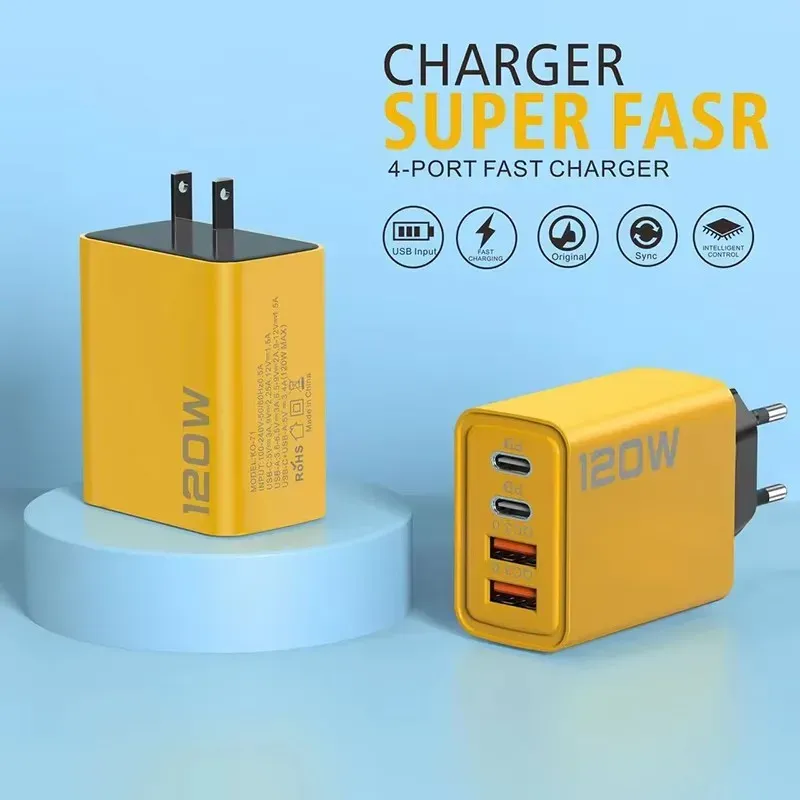 Chargeur USB-C PD 120 W à 4 ports, charge rapide 3.0, compatible iPhone, Samsung, Xiaomi et Huawei 2