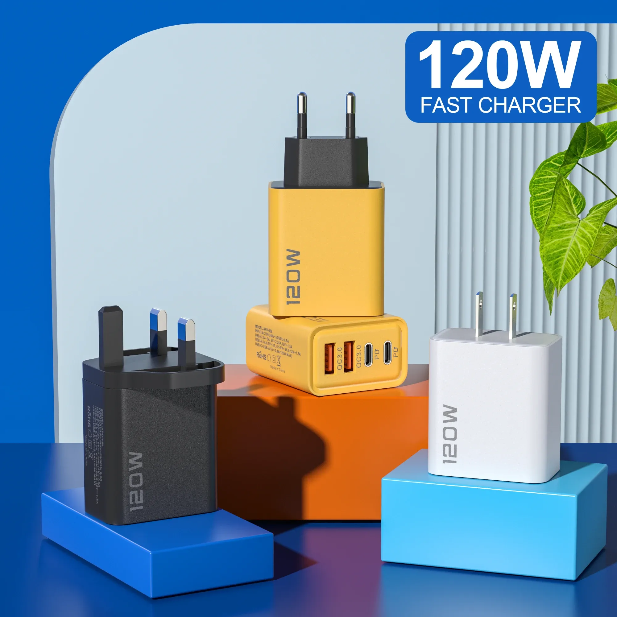 Chargeur USB-C PD 120 W à 4 ports, charge rapide 3.0, compatible iPhone, Samsung, Xiaomi et Huawei 5