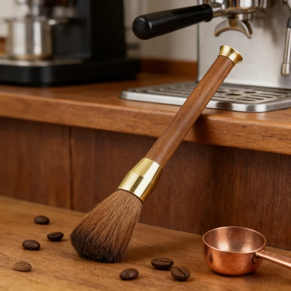 Brosse de nettoyage à manche en bois pour moulin et machine à café - Image 1
