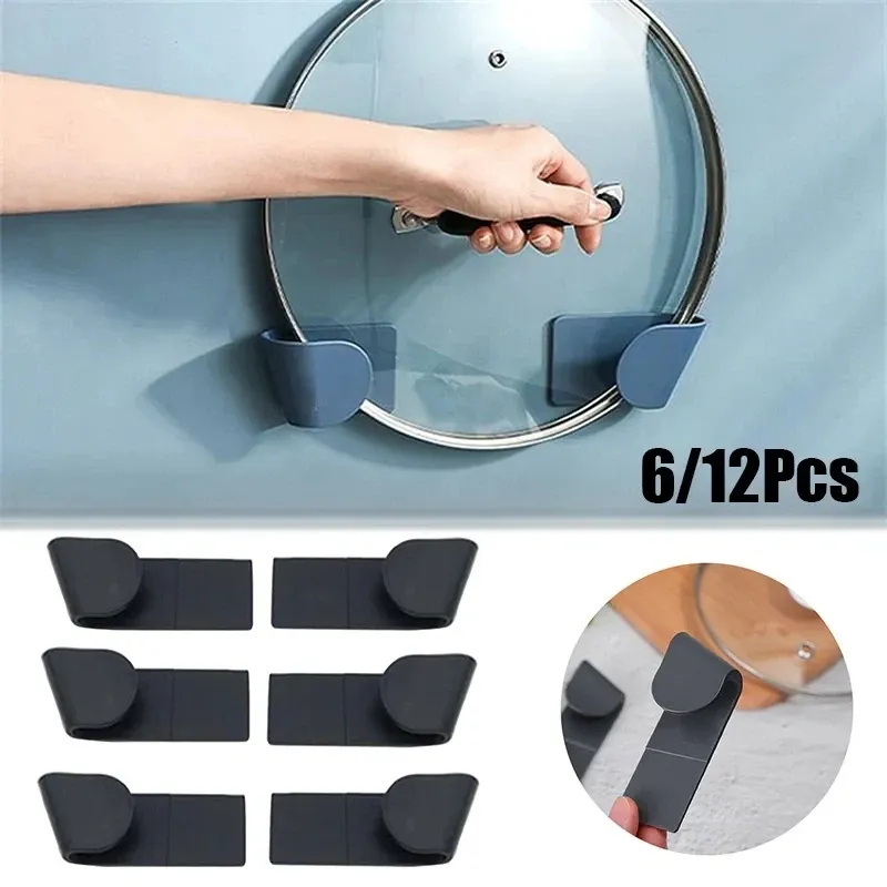 Support de couvercle de casserole auto-adhésif, lot de 6 ou 12, sans perçage, support de rangement en plastique pour cuisine - Image 1