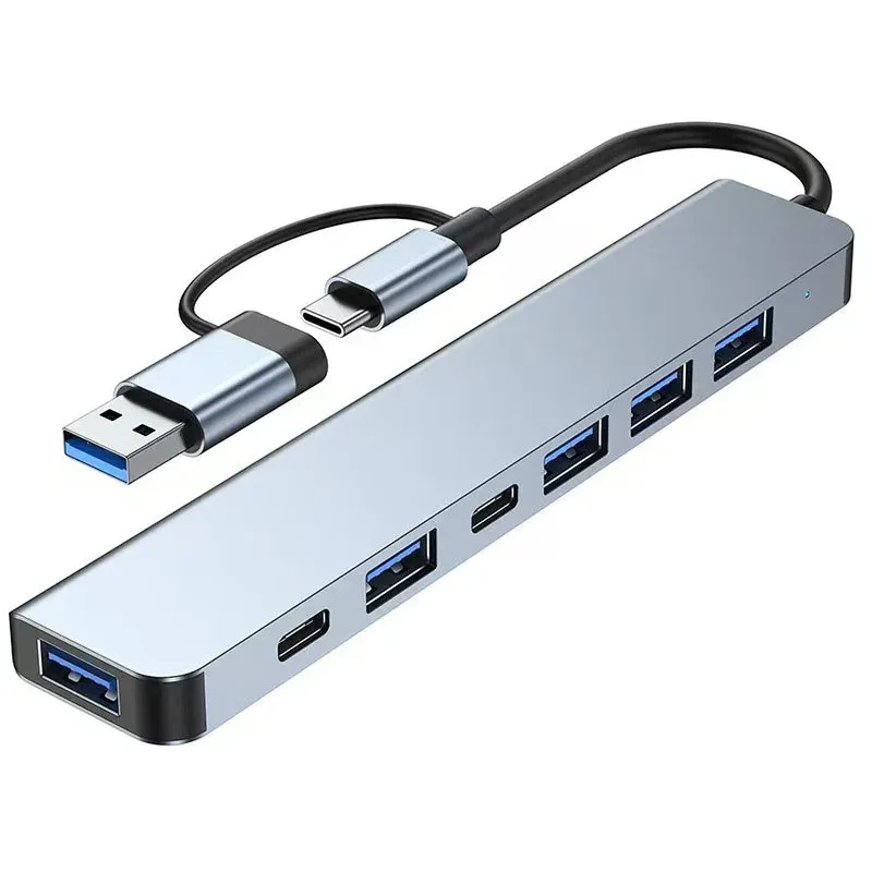 Hub USB-C 8 en 1, adaptateur USB 8 en 1 avec 4 ports USB, 1 port USB-C, lecteur de cartes TF/SD, sortie audio, compatible MacBook 3