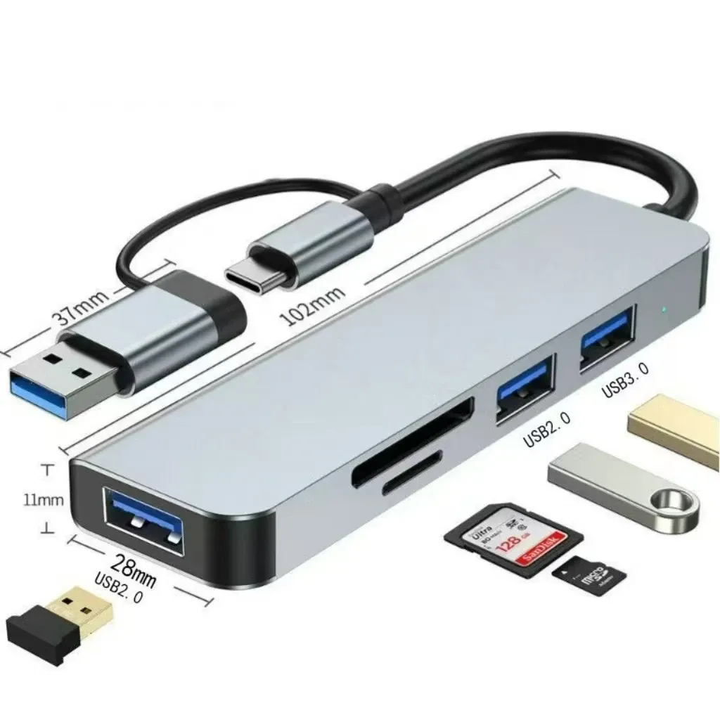Hub USB-C 8 en 1, adaptateur USB 8 en 1 avec 4 ports USB, 1 port USB-C, lecteur de cartes TF/SD, sortie audio, compatible MacBook 2