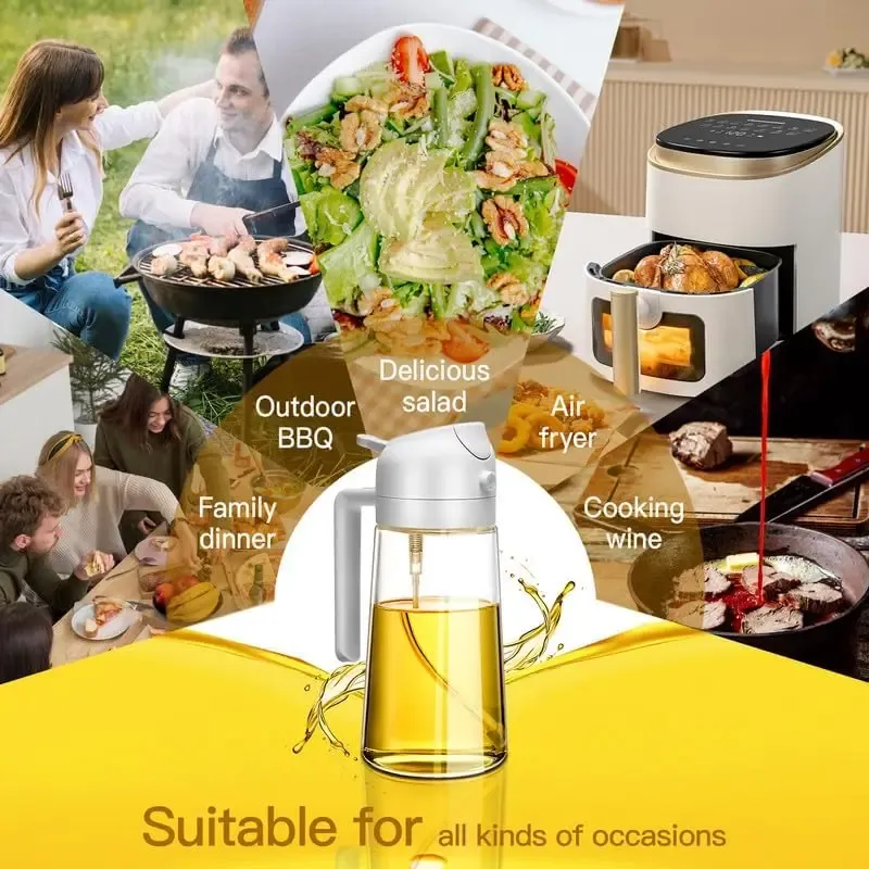 Bouteille pulvérisateur et verseur 2-en-1 de 500 ml pour cuisine et barbecue, pour huile d'olive, vinaigre et sauce soja 3
