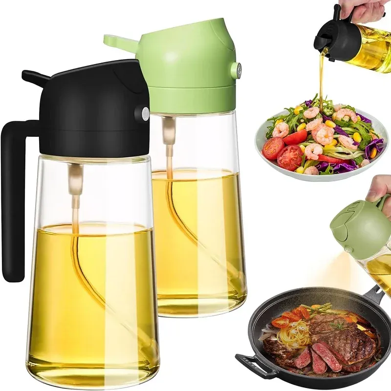 Bouteille pulvérisateur et verseur 2-en-1 de 500 ml pour cuisine et barbecue, pour huile d'olive, vinaigre et sauce soja - Image 1