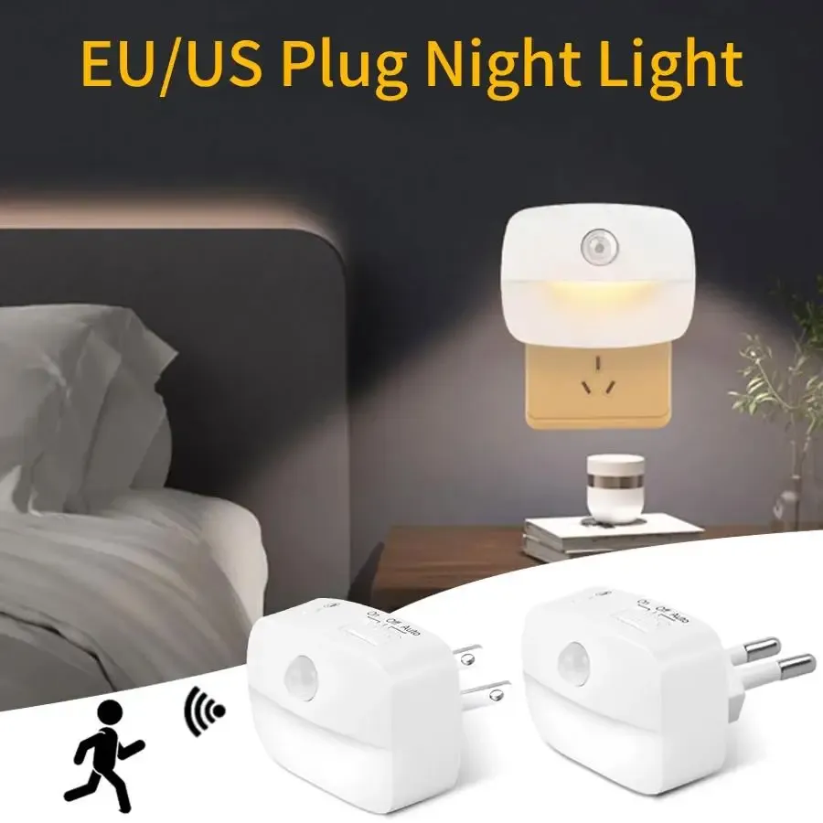 Lot de 1, 2 ou 4 veilleuses LED à capteur de mouvement, prise US/EU, 110-220V