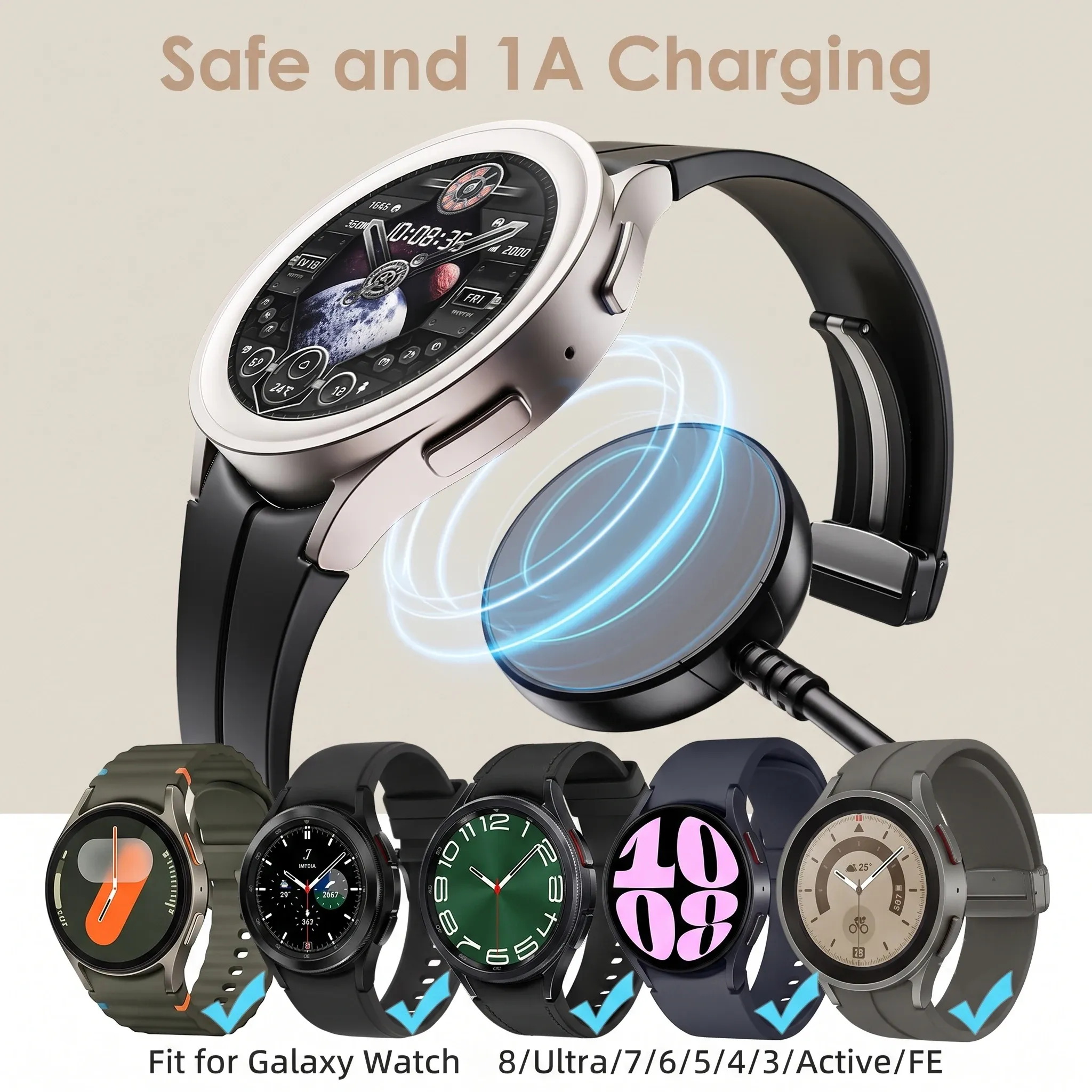 Câble de charge magnétique USB pour Samsung Galaxy Watch, compatible avec Samsung Watch 8, 7, 6, 5, 4, Active, Classic, Ultra 3