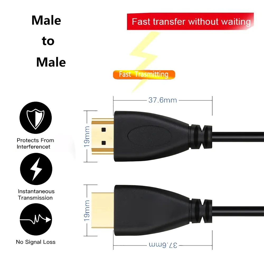 Câble vidéo HD haute vitesse mâle-mâle, 0,5 m à 5 m, plaqué or, Ultra 4K HD 2160p, 1080p, 3D, lot de câbles audio numériques électroniques 1