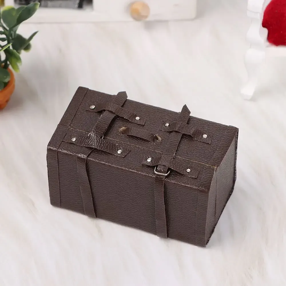 Valise miniature en cuir pour poupée, échelle 1:12, coffre portable vintage en bois 3