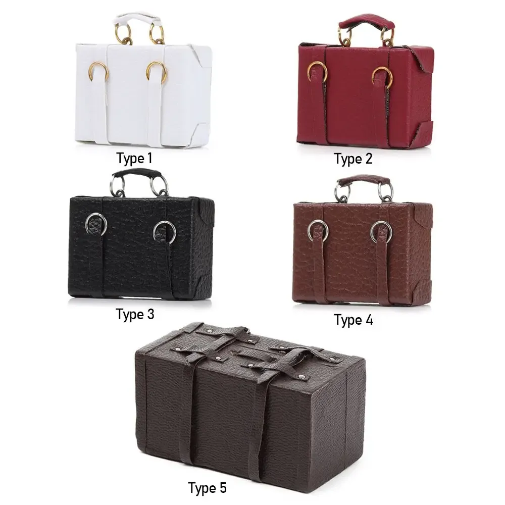 Valise miniature en cuir pour poupée, échelle 1:12, coffre portable vintage en bois 5