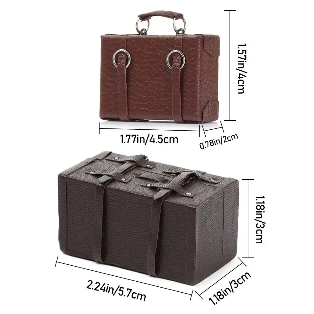 Valise miniature en cuir pour poupée, échelle 1:12, coffre portable vintage en bois 6