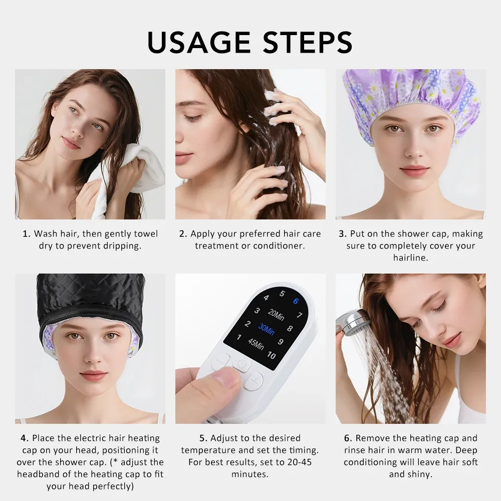 Bonnet chauffant pour cheveux, mise en situation