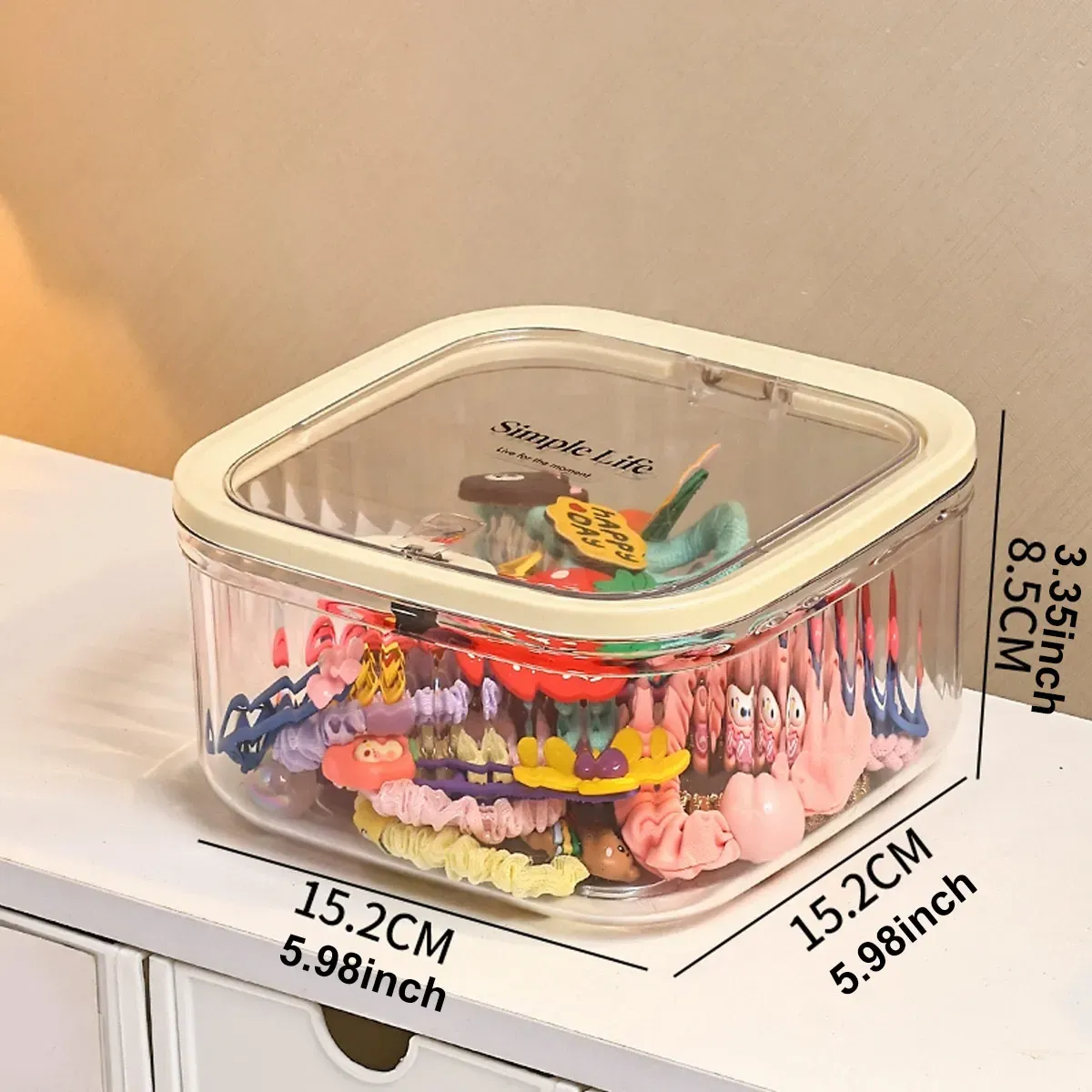 Boîte de rangement pour accessoires capillaires avec couvercle, boîte à bijoux de bureau pour élastiques, bandeaux et pinces à cheveux pour filles 7