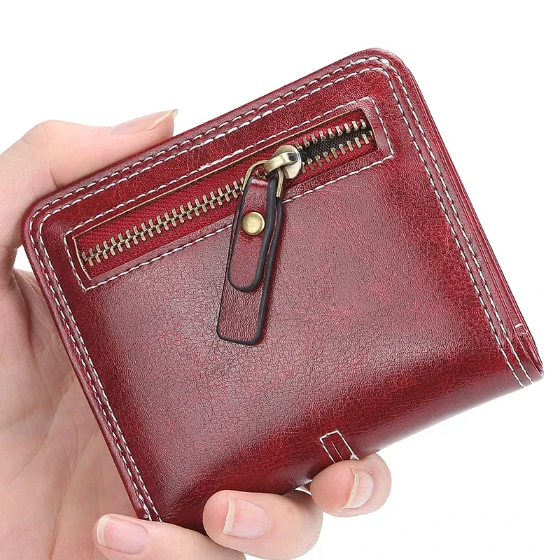 Mini portefeuille en cuir PU pour femme, porte-cartes fin, fermeture éclair 4
