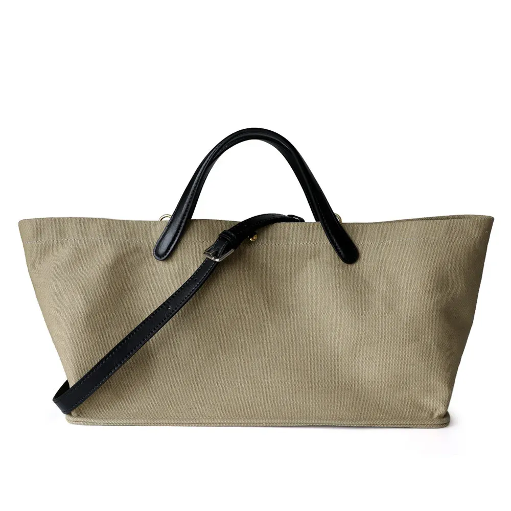 Sac fourre-tout en toile et cuir pour femme, sac porté épaule polyvalent 6