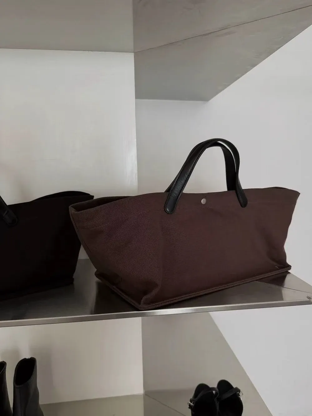Sac fourre-tout en toile et cuir pour femme, sac porté épaule polyvalent 9