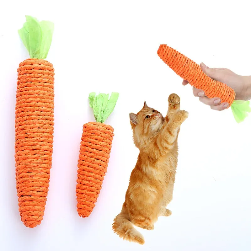 Jouet interactif pour chat en corde de papier résistante aux morsures, avec son de carotte et grattoir 1