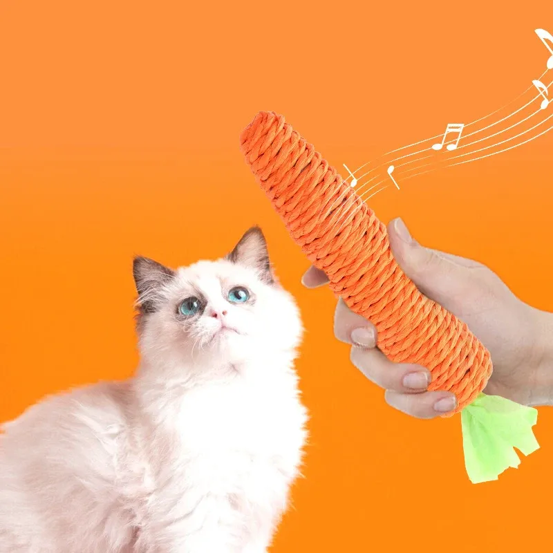 Jouet interactif pour chat en corde de papier résistante aux morsures, avec son de carotte et grattoir 2