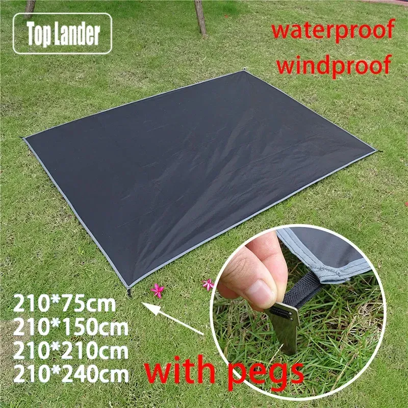 Tapis de camping imperméable avec piquets, tapis de tente, couverture de pique-nique extérieure ultralégère à grande poche portable, tapis de voyage et de plage - Image 1