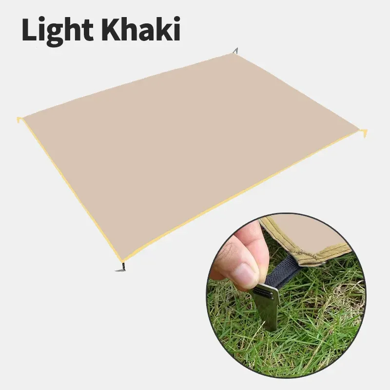 Tapis de camping imperméable avec piquets, tapis de tente, couverture de pique-nique extérieure ultralégère à grande poche portable, tapis de voyage et de plage 8