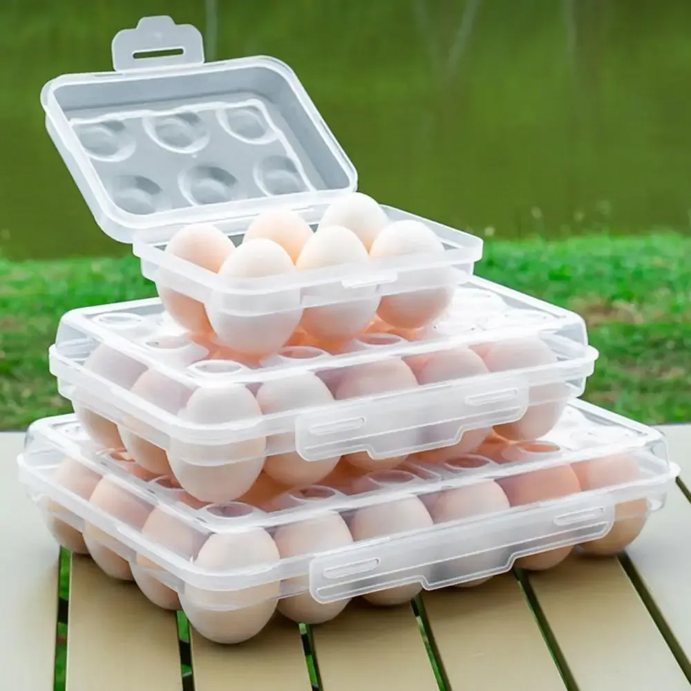 Porte-œufs en plastique, boîte de rangement pour œufs, organisateur d'œufs pour réfrigérateur, plateau à œufs portable avec couvercle pour réfrigérateur, camping et randonnée en plein air - Image 1