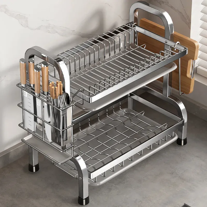 Égouttoir à vaisselle compact, ensemble avec grand égouttoir antirouille et porte-ustensiles - Image 1