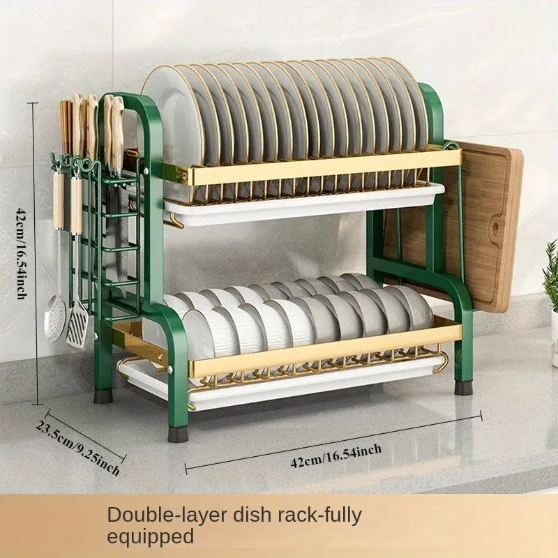 Égouttoir à vaisselle compact, ensemble avec grand égouttoir antirouille et porte-ustensiles 6