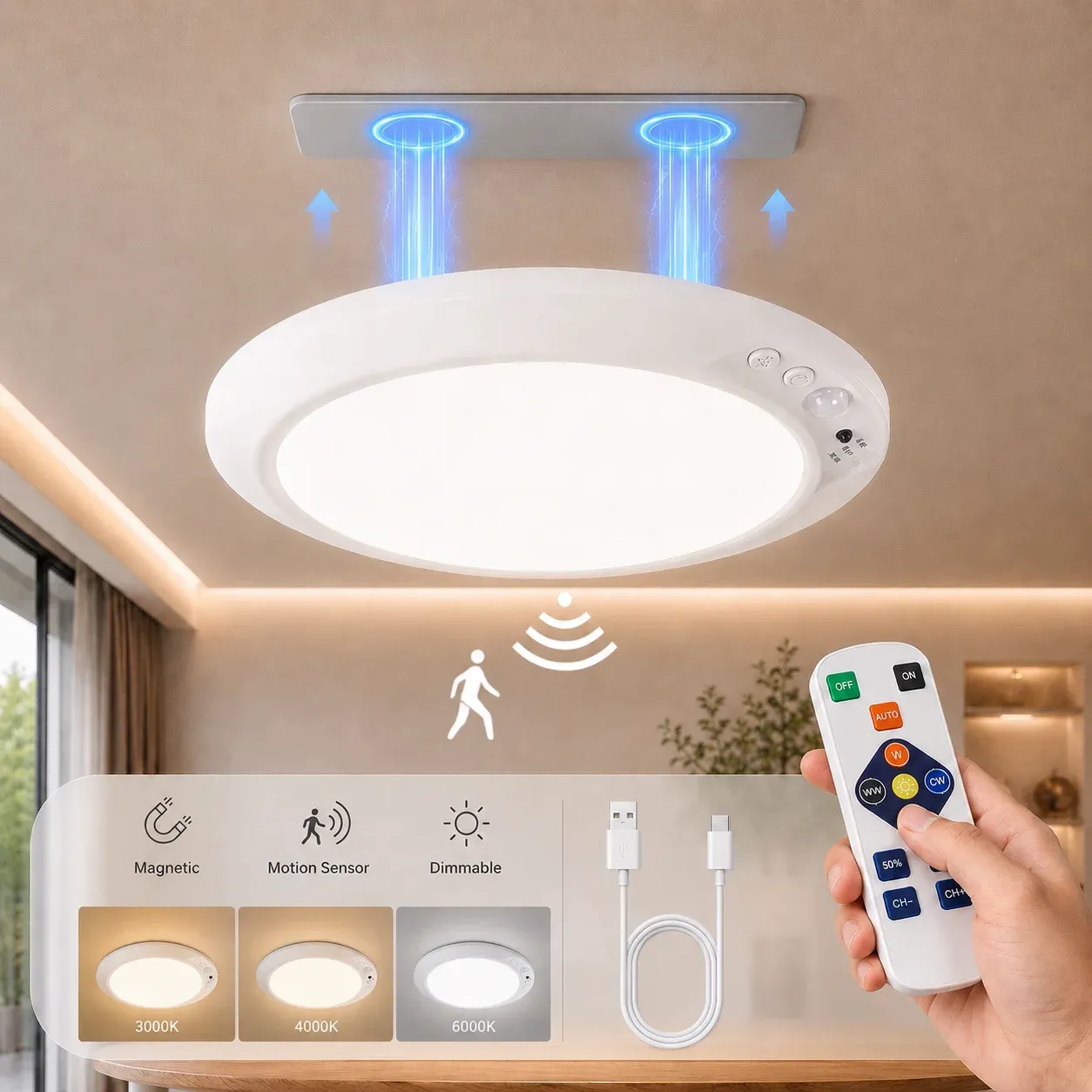 Vue d'ensemble de la lampe de plafond à détecteur de mouvement