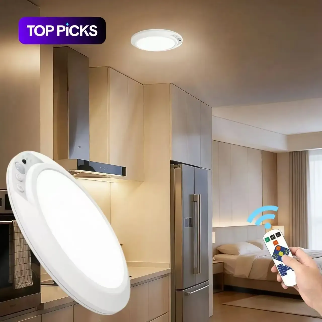 Lampe de plafond sans fil à détecteur de mouvement, rechargeable USB-C, avec télécommande et veilleuse LED pour cuisine et vestiaire 8