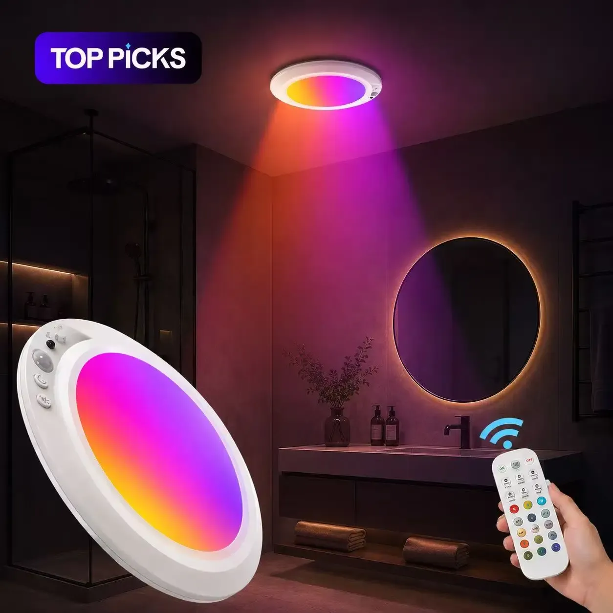 Lampe de plafond sans fil à détecteur de mouvement, rechargeable USB-C, avec télécommande et veilleuse LED pour cuisine et vestiaire 7