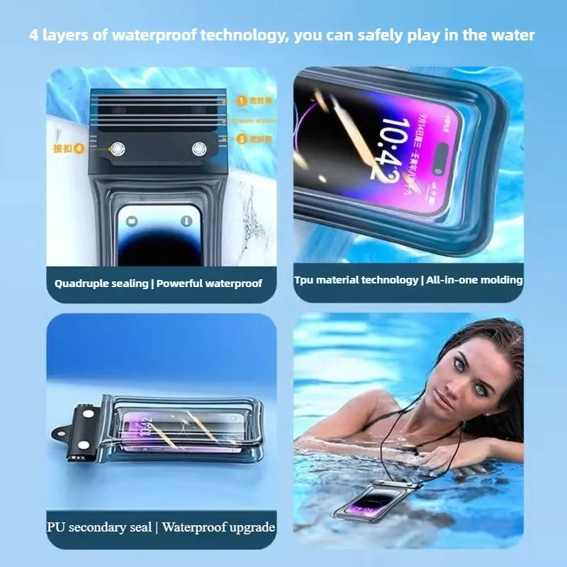 Pochette étanche universelle pour téléphone avec cordon, compatible écran tactile, flottante, idéale pour la natation et les activités en extérieur 4