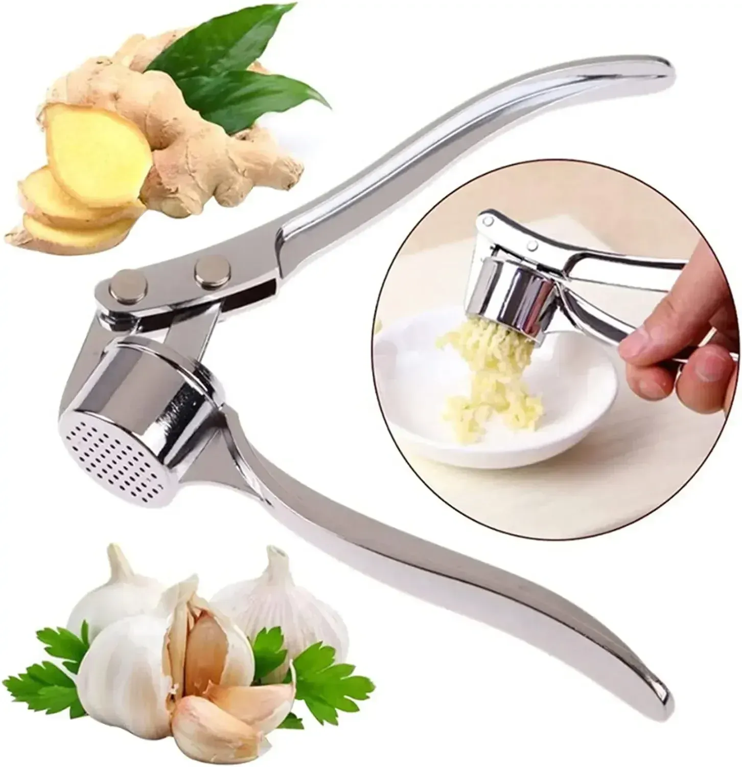 Presse-ail en acier inoxydable avec éplucheur et brosse de nettoyage – Ustensile de cuisine pour usage domestique 3