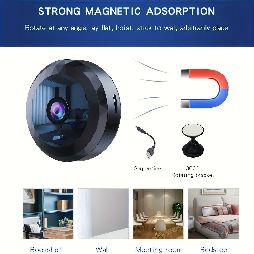Mini caméra de sécurité Wi-Fi sans fil, vision nocturne, détection de mouvement, batterie longue durée, installation et utilisation faciles avec application 5