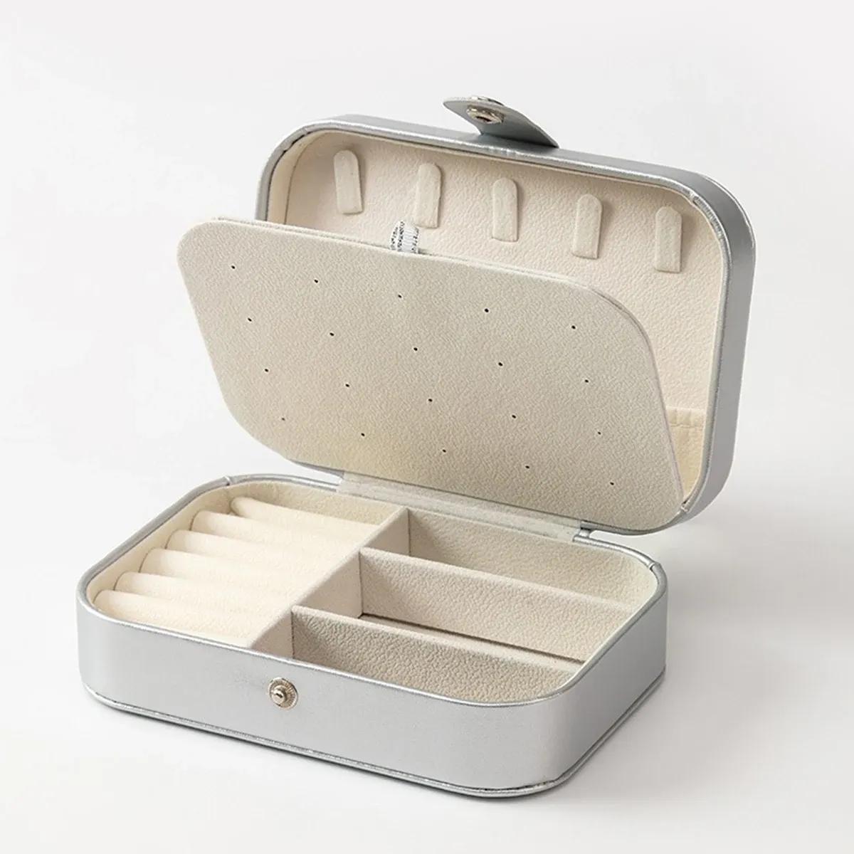 Boîte à bijoux portable multi-compartiments avec doublure en velours rose, idéale pour les voyages 11