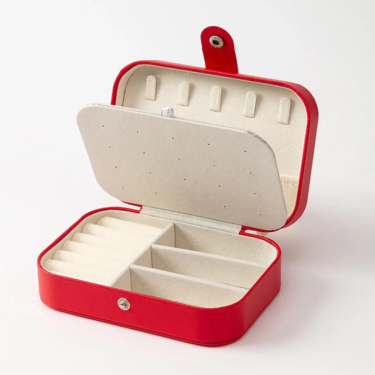 Boîte à bijoux portable multi-compartiments avec doublure en velours rose, idéale pour les voyages 9