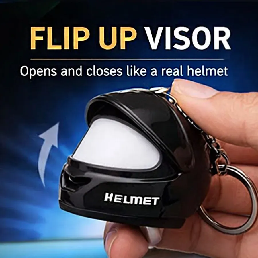 Porte-clés original en forme de casque de moto avec LED, mini porte-clés créatif pour sacs et clés, lumière d'avertissement nocturne 4
