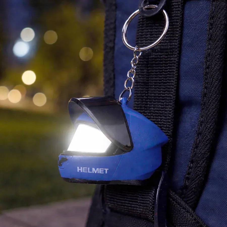 Porte-clés original en forme de casque de moto avec LED, mini porte-clés créatif pour sacs et clés, lumière d'avertissement nocturne 5