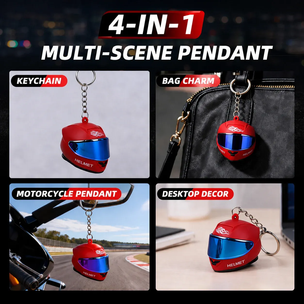 Porte-clés original en forme de casque de moto avec LED, mini porte-clés créatif pour sacs et clés, lumière d'avertissement nocturne 6